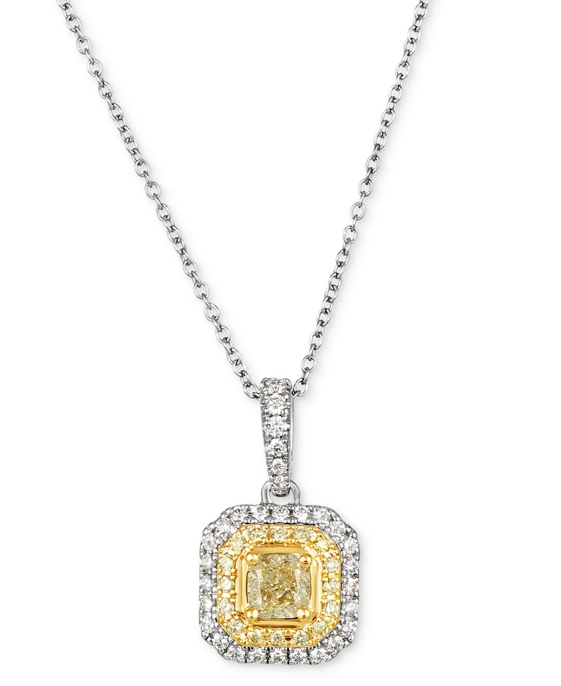 Le Vian Sunny Yellow Diamond & Vanilla Diamond Halo 18" Pendant Necklace (3/4 ct. t.w.) in 14k Two-Tone Gold
