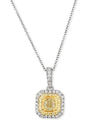 Le Vian Sunny Yellow Diamond & Vanilla Diamond Halo 18" Pendant Necklace (3/4 ct. t.w.) in 14k Two-Tone Gold