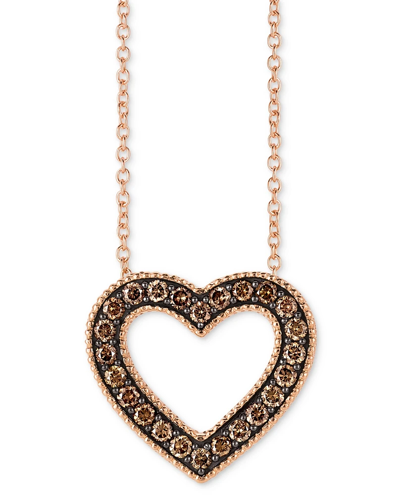 Le Vian Chocolatier Chocolate Diamond (3/8 ct. t.w.) Heart Pendant 18" Necklace in 14k Strawberry Gold