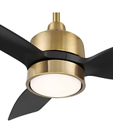 Casa Vieja 36" Verdin Modern Indoor Outdoor Ceiling Fan 3 Blade Led Light Remote Control Brass Finish Black Blades Bedroom Living Room Kitchen Garage