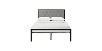 Slickblue Platform Bed with Grey Upholstered Button Tufted Fabric Headboard