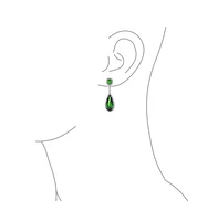 Bling Jewelry Fashion Solitaire Teardrop Halo Cz Cubic Zirconia Statement Y Necklace Matching Dangle Clip On Earrings Jewelry Set Rhodium Plated