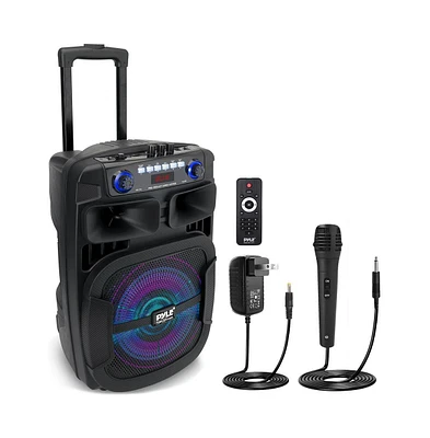 Pyle 12” Bluetooth Portable Pa Speaker with Wired Microphone, Party Lights, MP3/Usb/Fm Radio & Rechargeable Battery