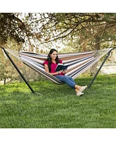 Slickblue Portable Stripe Cotton Hammock with Metal Stand and Carry Case