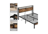 Slickblue Industrial Platform Bed Frame with Storage Headboard and Built-In Power Outlets for Convenience