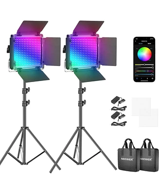 Neewer 2 Pack 660 Pro Rgb Led Video Light with App Control Stand Kit, 360° Full Color, 50W Dimmable Bi Color 3200K5600K Studio Panel Lights Cri 9