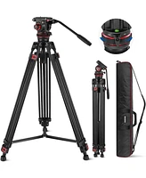 Neewer 74" Video Tripod with Adjustable Damping Fluid Head, Metal Heavy Duty Dual-Mode Qr Plate, Flexible 360° Pan&+90°/-75° Tilt, Max