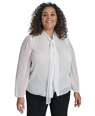 Calvin Klein Plus Chiffon Tie-Neck Blouse