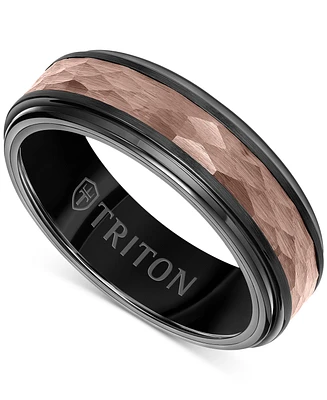 Triton Men's Two-Tone Espresso Faceted Texture Wedding Band Brown & Black Tungsten Carbide