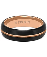 Triton Men's Two-Tone Brushed Finish Wedding Band Rose & Black Tungsten Carbide