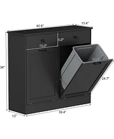 gaomon Double Tilt Out Trash Cabinet 20 Gallon,Hidden Wooden Can with Deodorizing Function,Farmhouse Laundry Hamper Cabinet, Pet Proof T