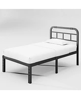 Slickblue Heavy-Duty Black Metal Platform Bed Frame with Headboard for Strong Support and Style