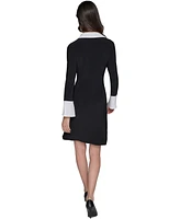 Karl Lagerfeld Paris Women's Collared Contrast-Trim A-Line Dress