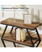 Tribesigns End Table Set of 2, Industrial Side with 3 Storage Shelves, Wood Sofa Geometric Metal Frame, Bedside for Living