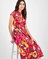 julia jordan Women's Floral-Print Button-Front Midi Dress