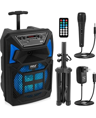 Pyle Bluetooth Pa Speaker & Microphone System - Portable Karaoke Speaker with Led Lights, Fm Radio & MP3/Usb Support