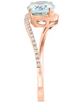 Effy Aquamarine (1-1/2 ct. t.w.) & Diamond (1/20 ct. t.w.) Oval Twist Ring in 14k Rose Gold