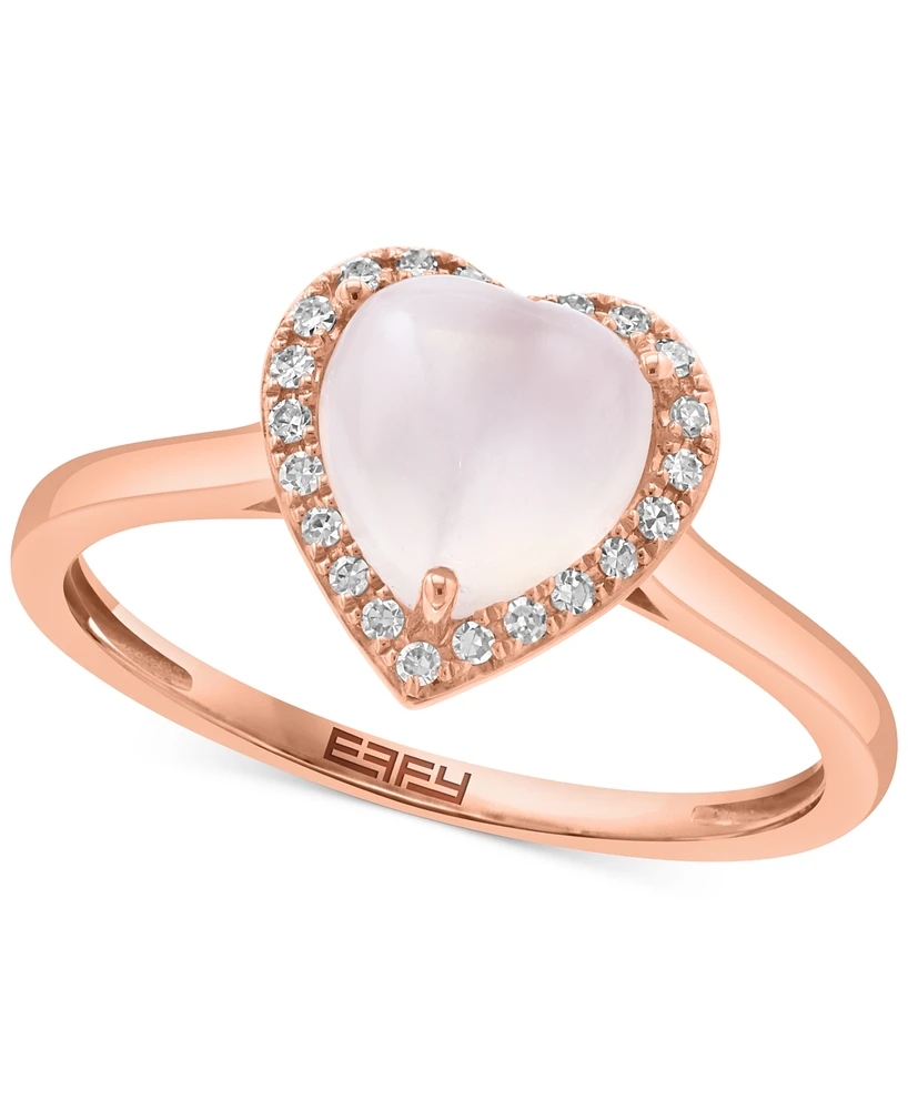 Effy Rose Quartz (1-5/8 ct. t.w.) & Diamond (1/10 ct. t.w.) Heart Halo Ring in 14k Rose Gold