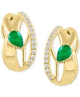 Effy Emerald (3/4 ct. t.w.) & Diamond (1/4 ct. t.w.) Artistic Hoop Earrings in 14k Gold