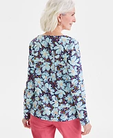 Style & Co Women's Printed Scoop-Neck Long-Sleeve Top, Exclusively at Macy's