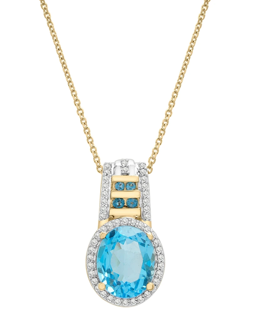 Swiss Blue Topaz (3-1/5 ct. t.w.), London Blue Topaz (1/6 ct. t.w.) & Diamond (1/5 ct. t.w.) Pendant Necklace in 14k Gold, 18" + 2" extender