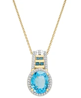 Swiss Blue Topaz (3-1/5 ct. t.w.), London Blue Topaz (1/6 ct. t.w.) & Diamond (1/5 ct. t.w.) Pendant Necklace in 14k Gold, 18" + 2" extender