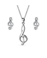 Bling Jewelry Simple Classic Singer Musician Teacher Student Treble Clef Music Note Earrings Stud & Pendant Necklace For Women .925 Sterling Silver Je