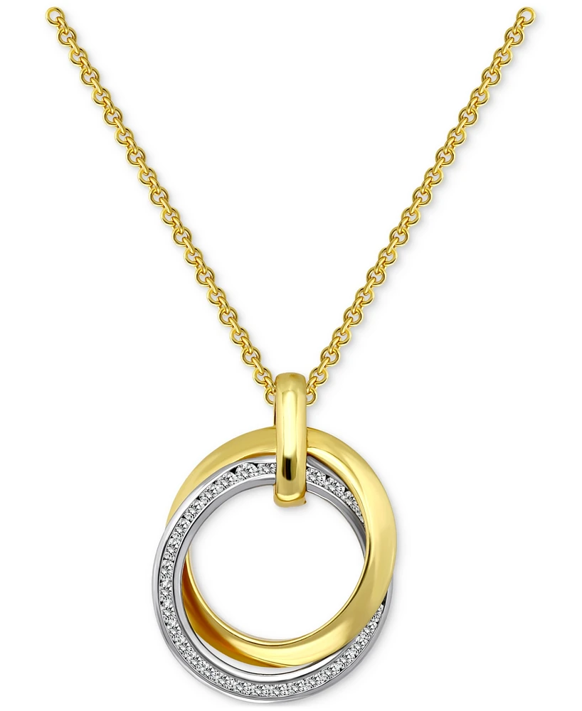 Giani Bernini Cubic Zirconia Interlocking Circle Pendant Necklace in Sterling Silver & 18k Gold-Plate, 16" + 2" extender, Exclusively at Macy's