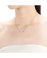 Genevive Sterling Silver White Gold Plated with Clear Round Cubic Zirconia Curve Line Pendant