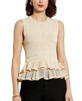 Mac Duggal Women's Sleeveless High Neck Knit Top With Ruffle Hem
