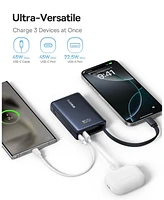 Baseus Power Bank, Picogo 10000mAh 45W 3-Output Portable Charger with Built-in Usb-c Cable, White