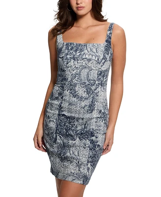 Guess Women's Rexa Mixed-Print Square-Neck Denim Dress