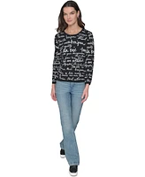 Karl Lagerfeld Paris Women's Allover Script Sweater