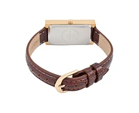 Women's 35x20mm Crystal Bezel Watch with Glossy Brown Leather Strap