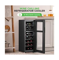 NutriChef 18-Bottle Wine Chilling Refrigerator, Digital Touch Control, Compressor Fan Cooling, Adjustable Temperature