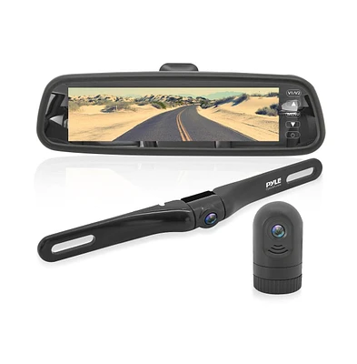 Pyle Car Camera & Rearview Mirror Display Kit, 7.4 Lcd, Night Vision, Backup Camera