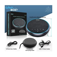 Pyle Portable Conference Speakerphone - Wireless Bluetooth Streaming with Usb-c, Aux Cable, and Omni-Directional Microphone