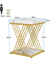 Tribesigns Square End Table White Gold 2-Tier Side Table Modern Small Bedside Table with Storage for Couch, Sofa Side Table with Stylish Metal Frame f
