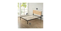 Slickblue Metal Platform Bed Frame with Wood Slats and Headboard