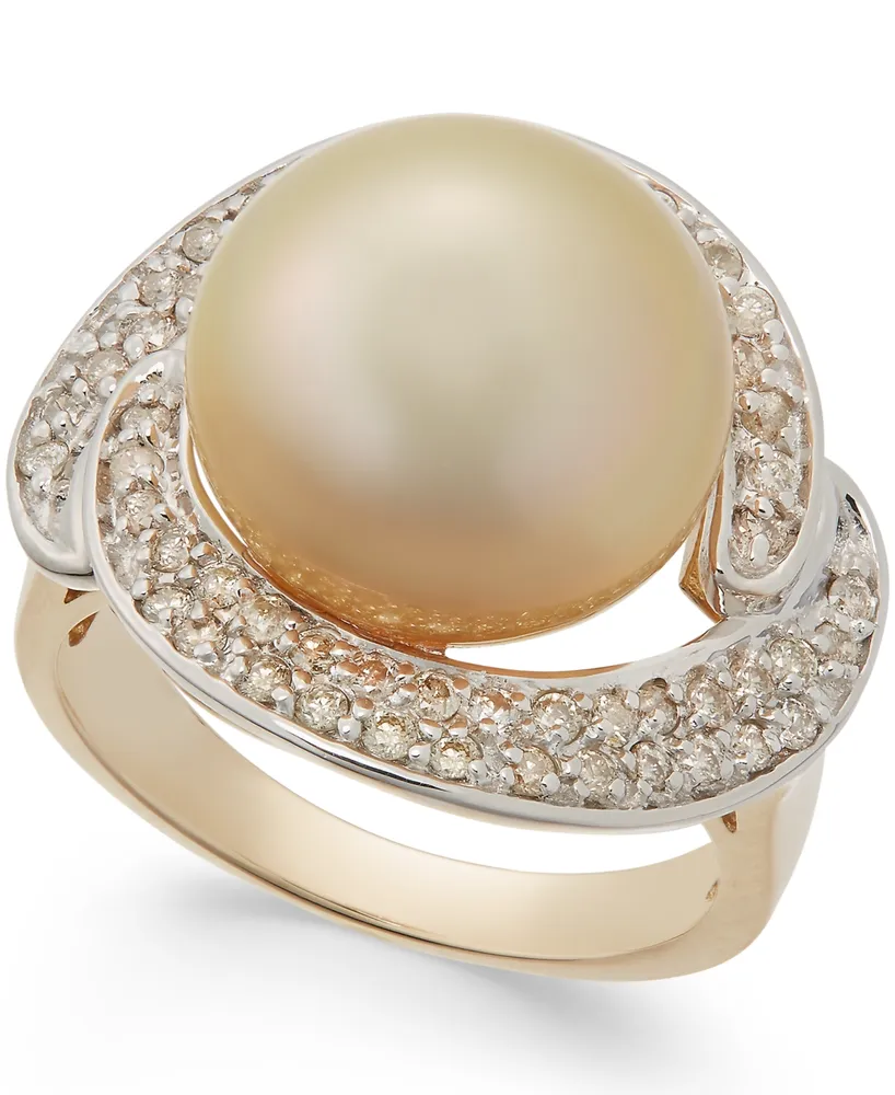 Cultured Golden South Sea Pearl (13mm) and Diamond Ring (5/8 ct. t.w.) in 14k Gold