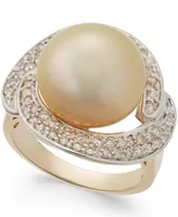 Cultured Golden South Sea Pearl (13mm) and Diamond Ring (5/8 ct. t.w.) in 14k Gold