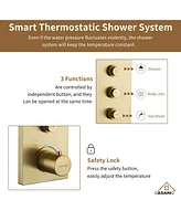 Casainc 3 Functions 12 Inch Ceiling Mounted Thermostatic Shower System with 6 Body Jets