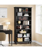 Tribesigns 69-Inch Tall Bookcase with Led Lighting, Modern 9-Tier Freestanding Bookshelf Solid Wood Legs, Wooden Open Display Shelf Organizer for