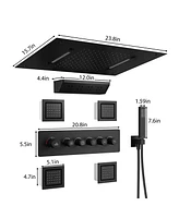 Casainc 5-Function Flush Mount Thermostatic Shower System With Neck Massage Spout and 4 Body Jets