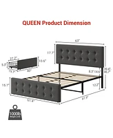 gaomon Queen Size Bed Frame with 4 Storage Drawers, Upholstered Platform Bed Frame