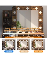 gaomon Vanity Desk with Mirror and Lights, Makeup Vanity with Power Outlet