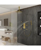 Casainc 3-Function Luxury Ceiling Mount 12 Inch Led Thermostatic Shower System with 6 Body Jets