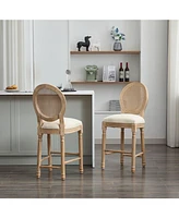 The Pop Home Solid Wood Bar Stools Set of 2, Rattan Back Kitchen Bar Chairs with Upholstered Seat-The Pop Home