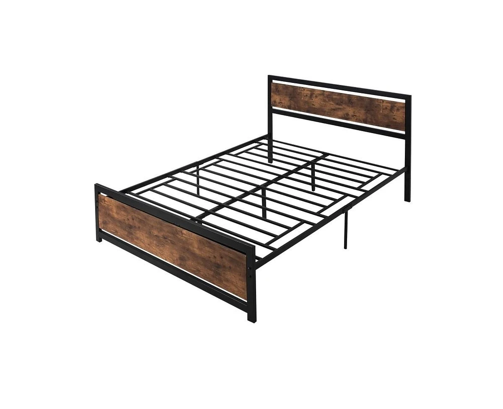 Slickblue Farmhouse Wood Platform Bed with Headboard and Footboard for Rustic Bedroom Style