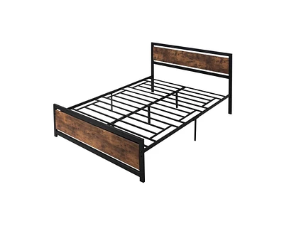 Slickblue Farmhouse Wood Platform Bed with Headboard and Footboard for Rustic Bedroom Style